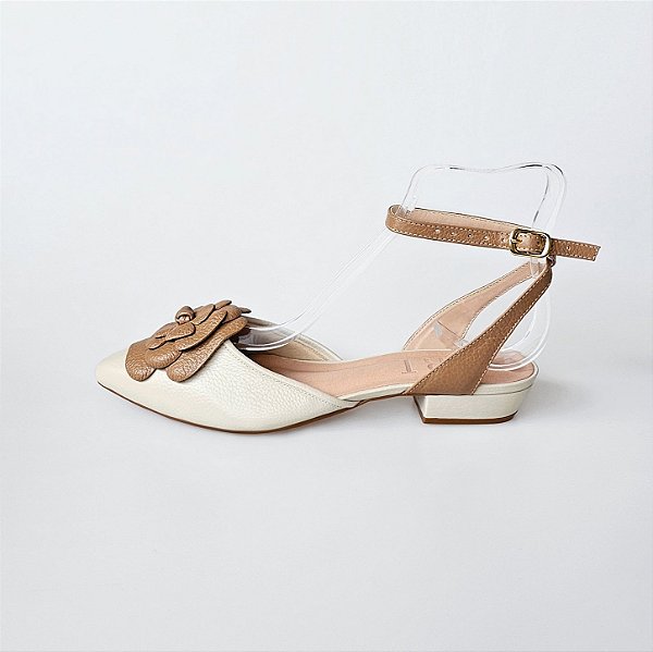 SCARPIN SALTO BLOCO OFF WHITE NUDE ESCURO CONFORTAVEL