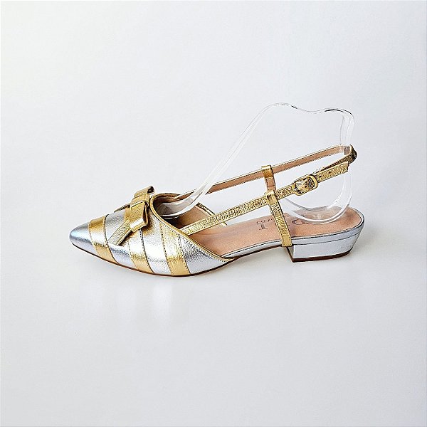 SCARPIN SALTO BLOCO PRATA DOURADO CONFORTAVEL