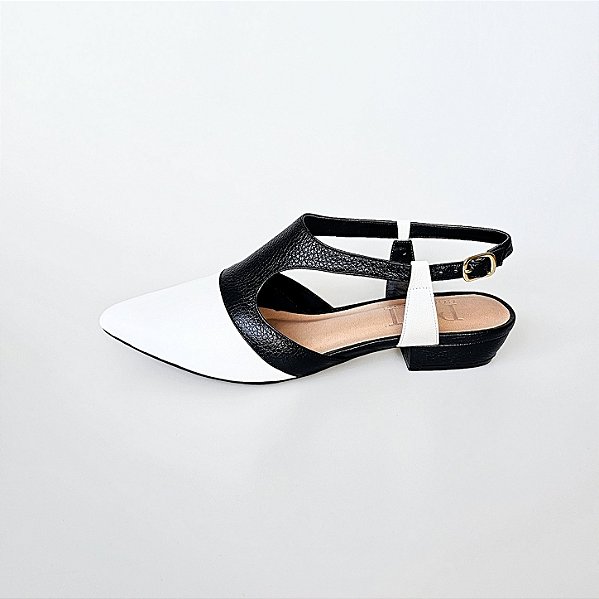 SCARPIN SALTO BLOCO BRANCO PRETO CONFORTAVEL
