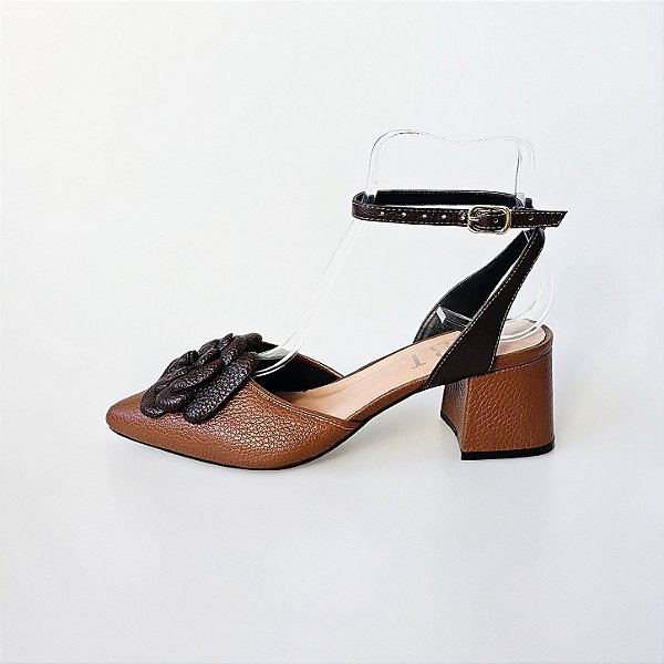 SCARPIN SALTO BLOCO MARROM CAFE CONFORTAVEL