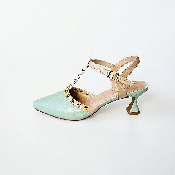 SCARPIN SALTO TACA VERDE MENTA NUDE CLARO CONFORTAVEL