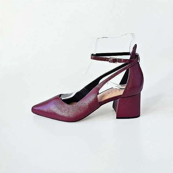SCARPIN SALTO BLOCO COURO MARSALA CONFORTAVEL