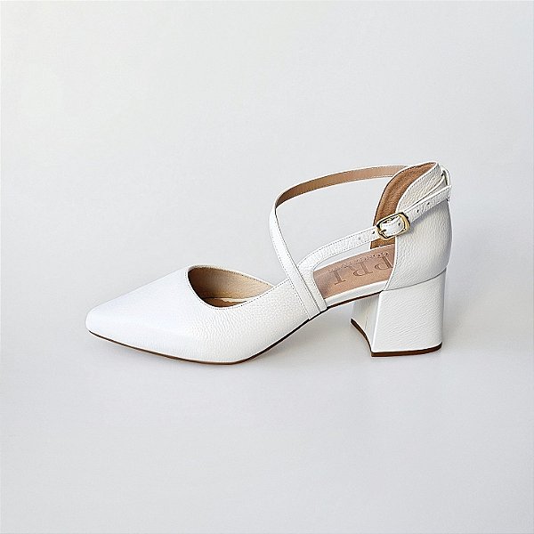 SCARPIN SALTO BLOCO BRANCO CONFORTAVEL