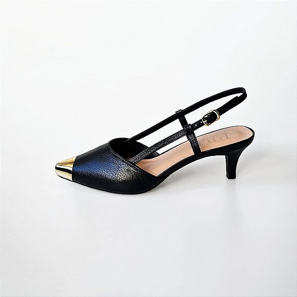 SCARPIN SALTO FINO COURO PRETO CONFORTAVEL