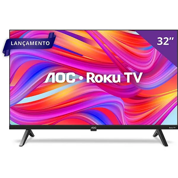 Smart TV 32" HD AOC 32S5045/78G com Roku TV, Comando de Voz, HDMI, USB Wi-Fi e Conversor Digital