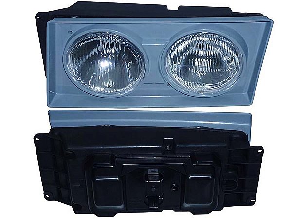 Farol Nino Duplo H1 Lado Esquerdo com Moldura Prata para Volks VW Pesados 2000 a 2002 - 2RG941007