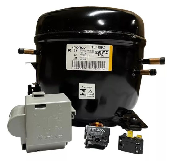 Motor Compressor 1/3+ FFU130HAX Embraco Gás R134A 220Vac