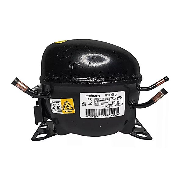 Motor Compressor 1/6 HP EMU60CLP Embraco Gás R600 110V