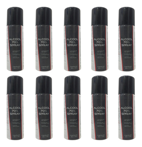 Kit 10x Álcool Spray 70% Antisséptico Com Hidratante 65ml