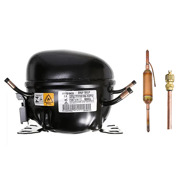 Motor Compressor 1/5 HP Gás R600 EM2P70CLP Embraco 110V + Brindes