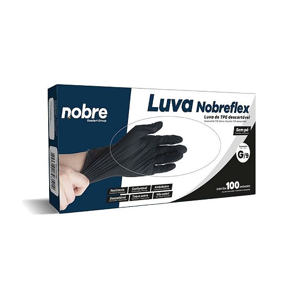 Luva TPE Preta Descartável Tamanho G/9 – 100 Unidades