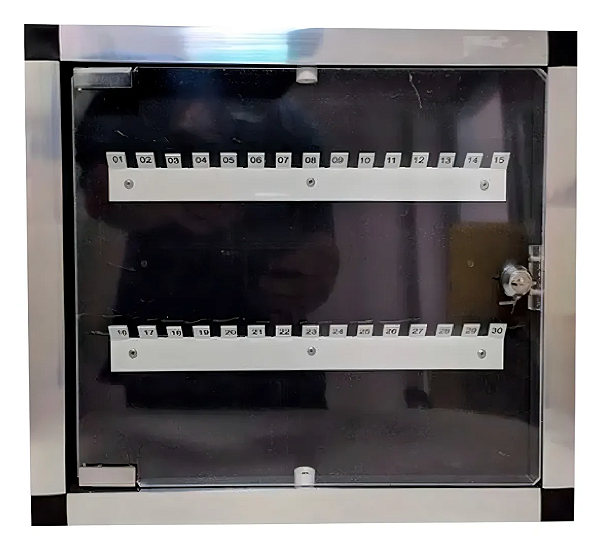 Quadro Organizador para 30 Chaves em Alumínio Com Fechadura