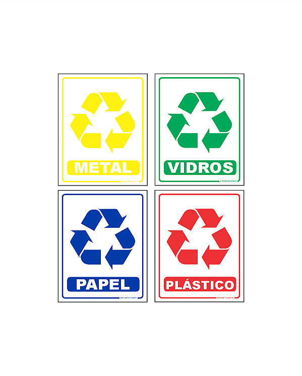 Adesivo Para Identificação de Lixeira de Coleta Seletiva - 4 Resíduos