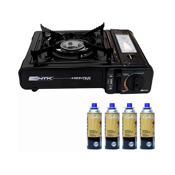 Kit Fogareiro Frontier Preto com 4 Refil de gás
