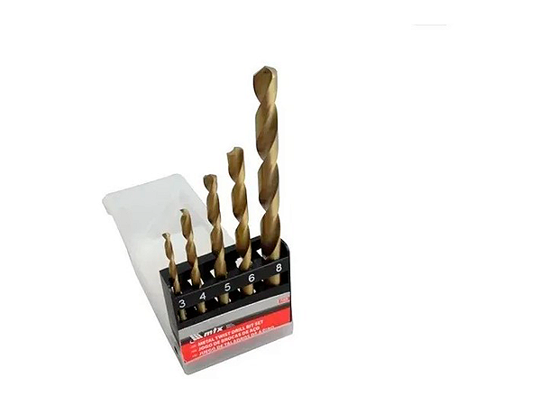 Conjunto 5 Brocas Aço Rápido Titânio MTX - 3 a 8 mm