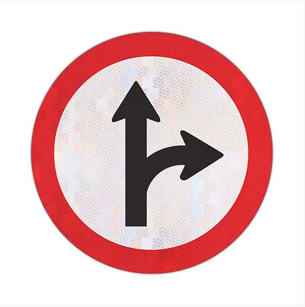 Placa Siga em Frente ou Vire à Direita/Esquerda R-25 | C/D