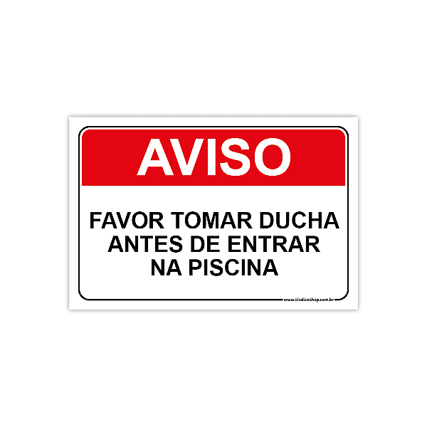 Placa – Aviso: Favor Tomar Banho Antes de Entrar na Piscina – 30x20 cm