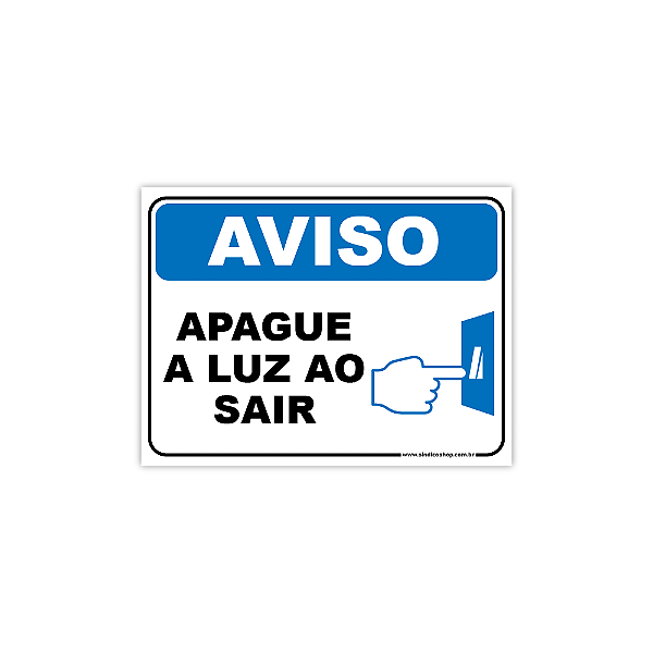 Placa de Aviso – Apague a Luz ao Sair - 20x15 cm