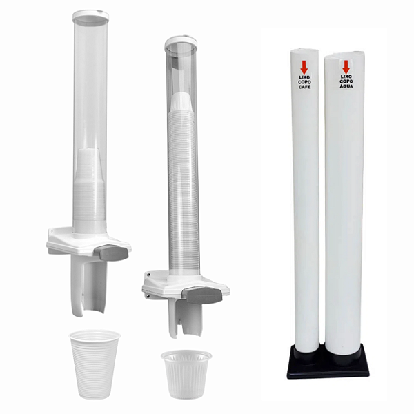 Kit Dispenser Para Copos De Água e Café e Lixeira