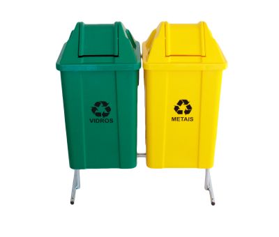 Conjunto Lixeira Dupla para Coleta Seletiva Base Galvanizada - 100 Litros