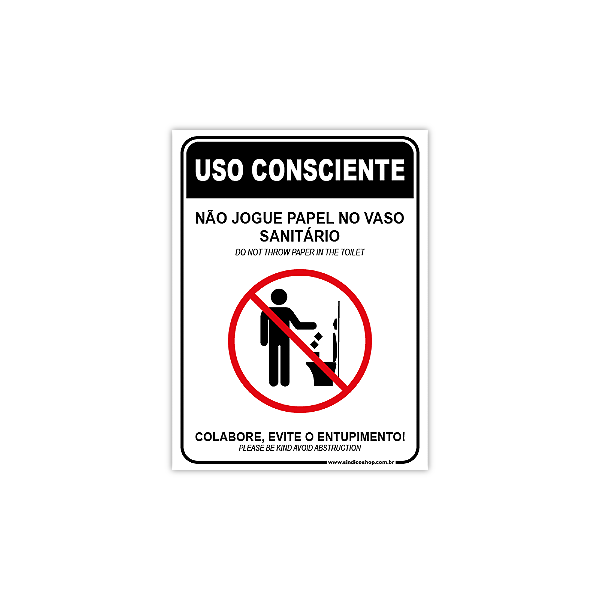 Placa de Aviso 15x20 cm – Uso Consciente no Banheiro