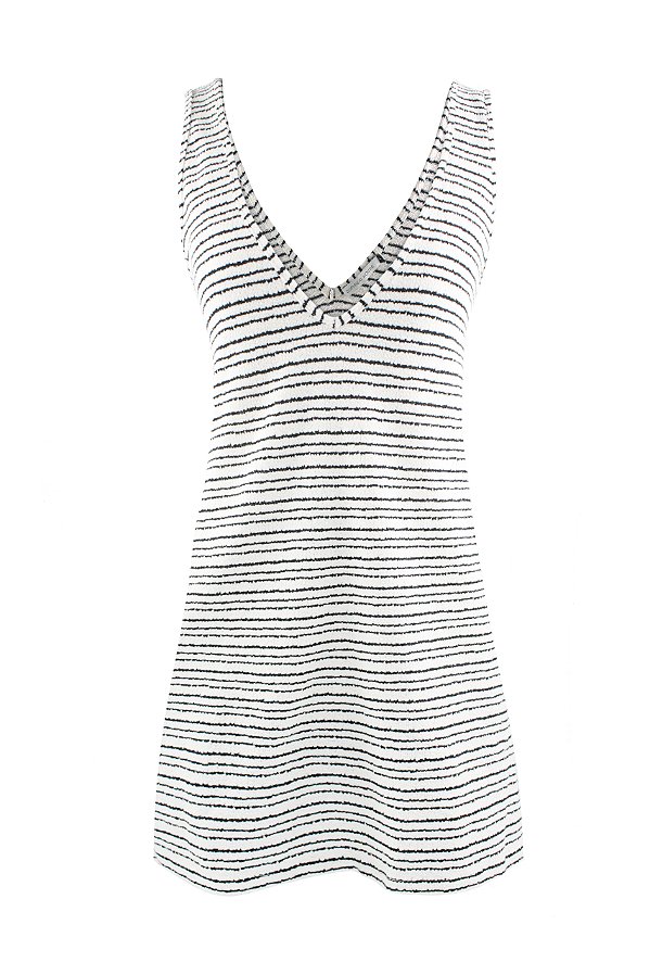 Vestido Bodrum Listrado Preto