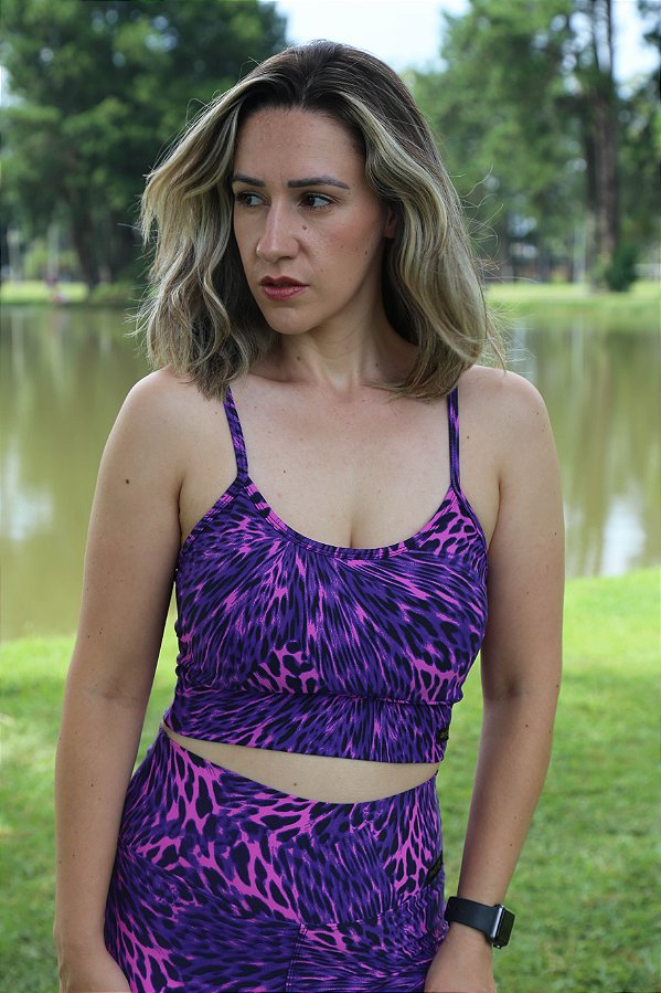 Top Cropped Roxinho Estampado - Poliamida