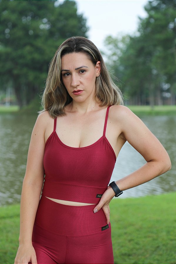 Top Cropped Marsala - Aveludado de Compressão