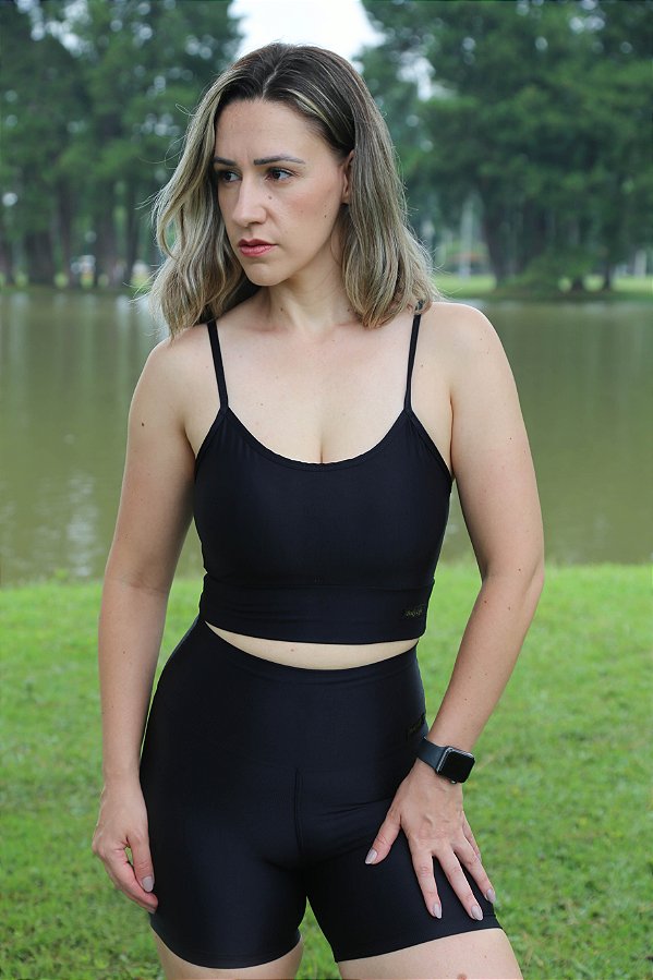 Top Cropped Preto - Aveludado de Compressão