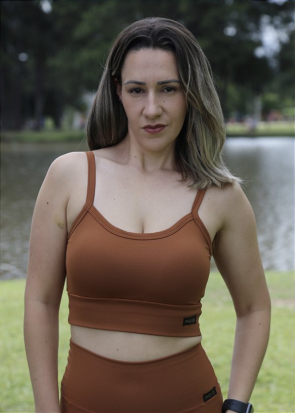 Top Cropped Caramelo - Poliamida