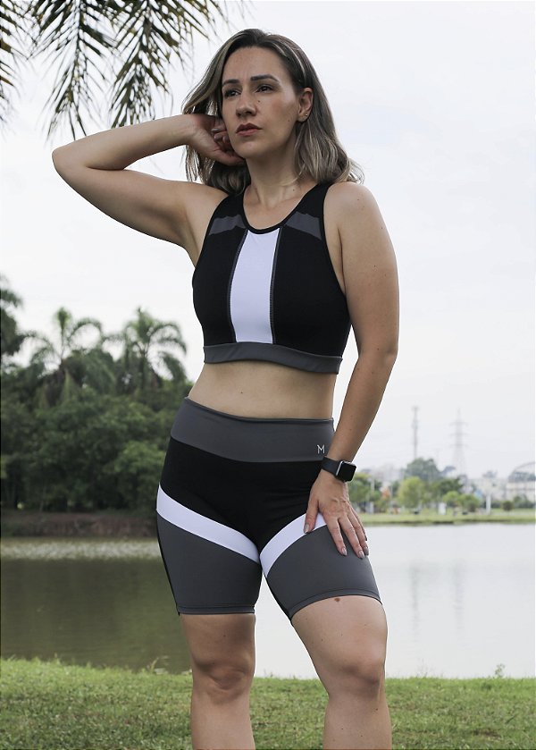 Conjunto 3 recortes / Preto, Branco e Cinza - Poliamida