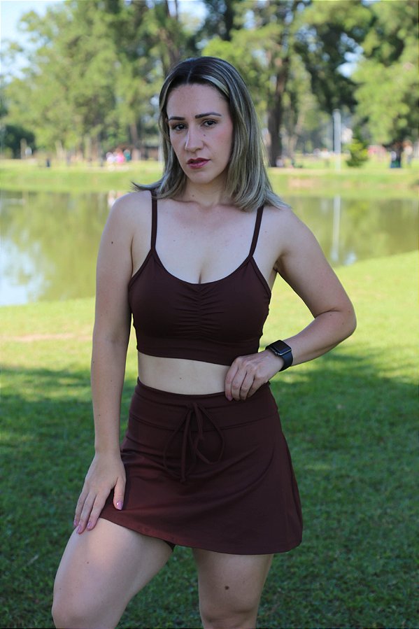 Top Franzido Costas Nua Marrom - Poliamida