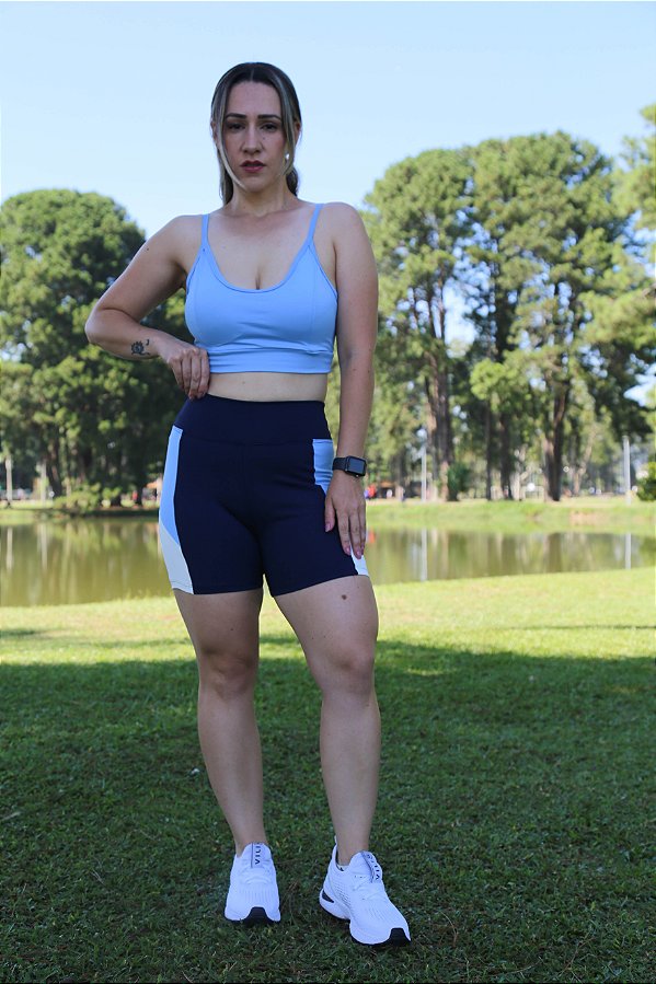 Conjunto Recortes Azul Marinho / Azul Claro / Off White - Poliamida