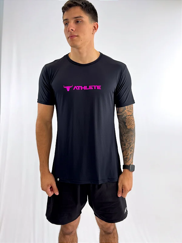 Camiseta Poliamida Athlete Preto/Rosa - Masculina