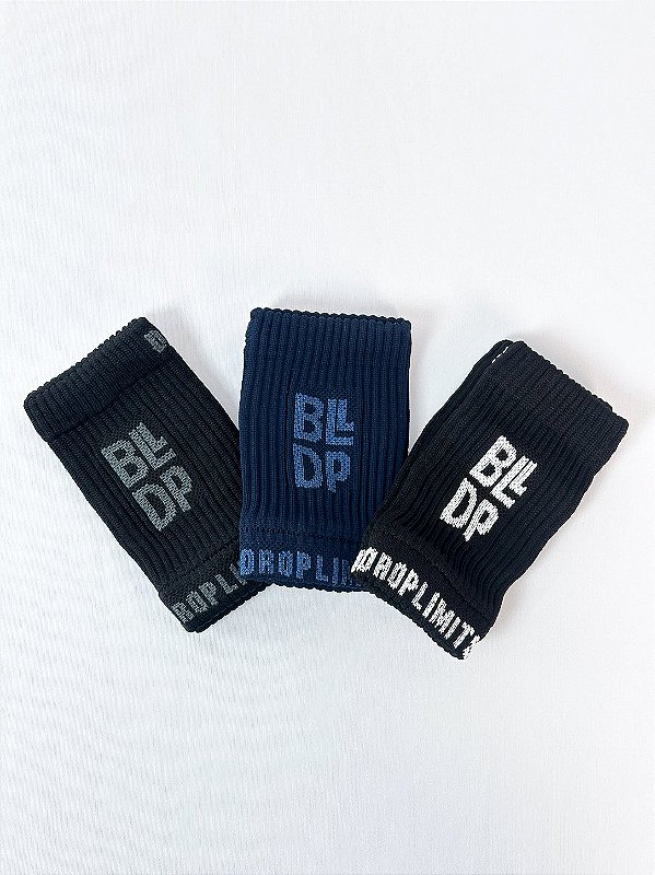Kit 3 Munhequeiras Seca Suor - Preto/Branco, Azul Marinho e Preto/Cinza