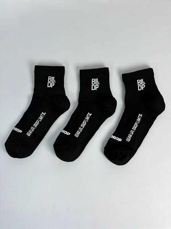 Kit 3 Meias Runner de Poliamida - Preto/Branco (Cano Médio)