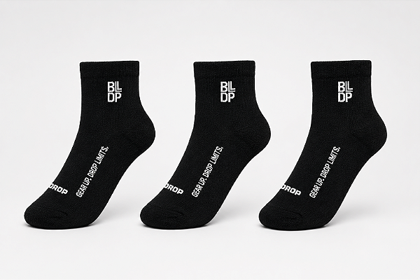 Kit 3 Meias Runner de Poliamida - Preto/Branco (Cano Médio)