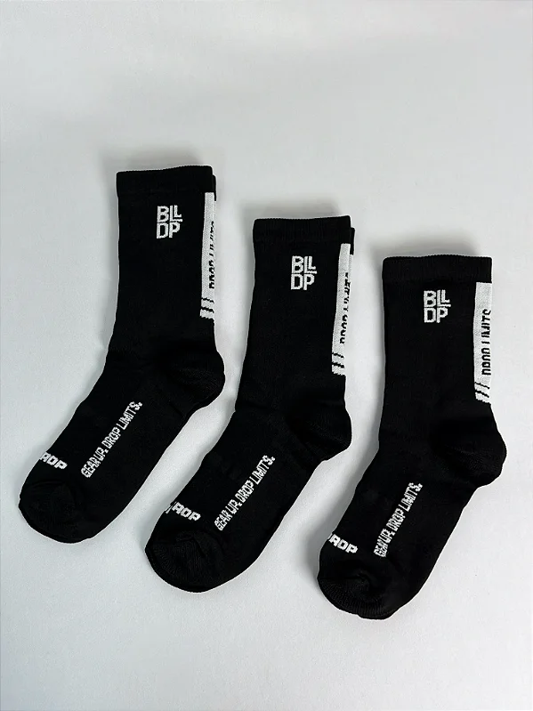 Kit 3 Meias Runner de Poliamida - Preto/Branco (Cano Longo)