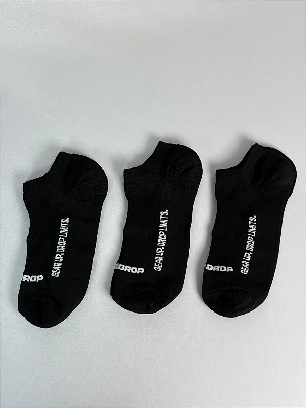 Kit 3 Meias Runner de Poliamida - Preto/Branco (Cano Baixo)