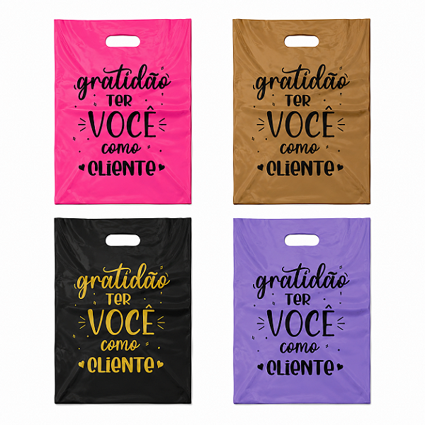 Sacola Plástica para Loja 40x50 GG com Alça | Gratidão