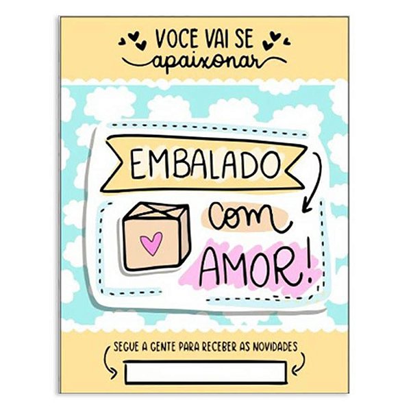 Cartão de agradecimento C/100 Embalado com amor amarelo