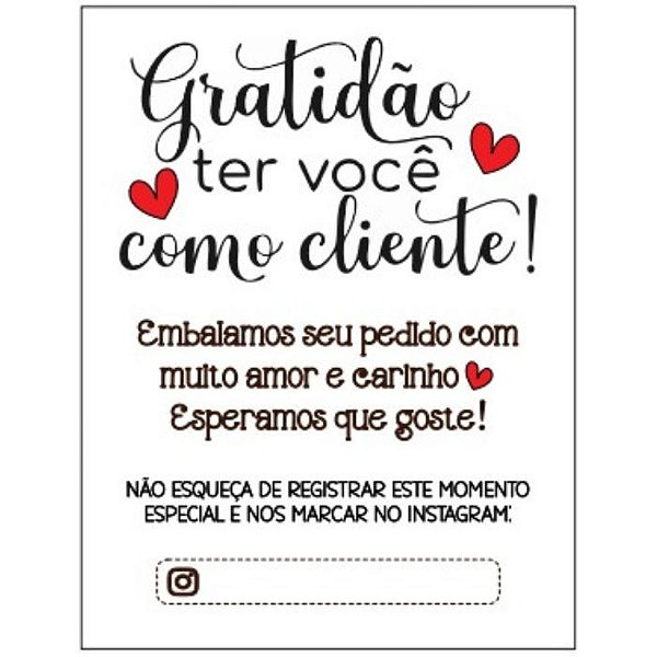 Cartão de agradecimento C/100 Gratidão ter você fundo branco