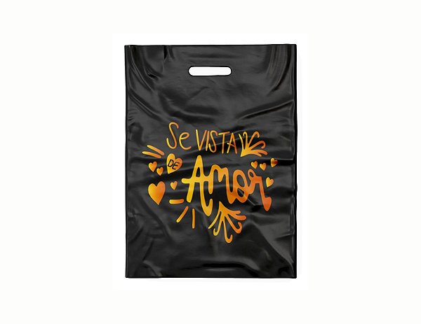 50 UND Sacola Boca Vazada 20x30: Preto - Se vista de amor