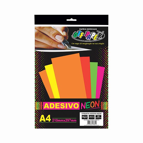 Pacote Papel Adesivo Neon Laranja  A4 100g C/20 Folhas