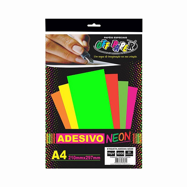 Pacote Papel Adesivo Neon Verde  A4 100g C/20 Folhas