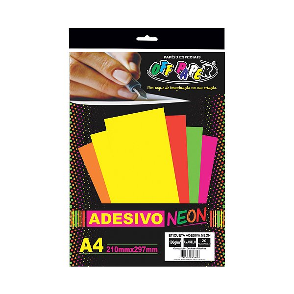 Pacote Papel Adesivo Neon Amarelo A4 100g C/20 Folhas