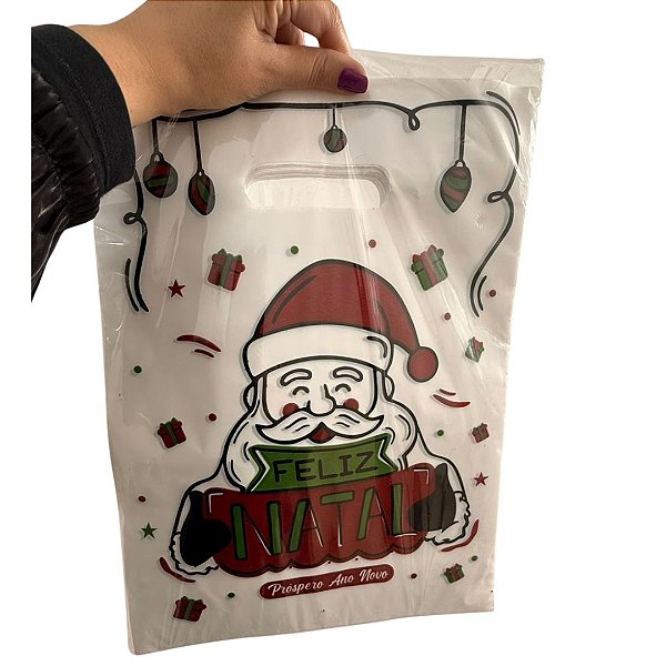 Sacola boca vazada 30x40 Reciclável C/50 UND Branca - Feliz Natal