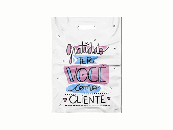 Sacola Boca Vazada 15x20 C/50 UND Pink - Gratidão com Azul e Rosa