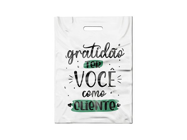 Sacola Boca Vazada 15x20 C/50 UND Branca - Gratidão com Mancha