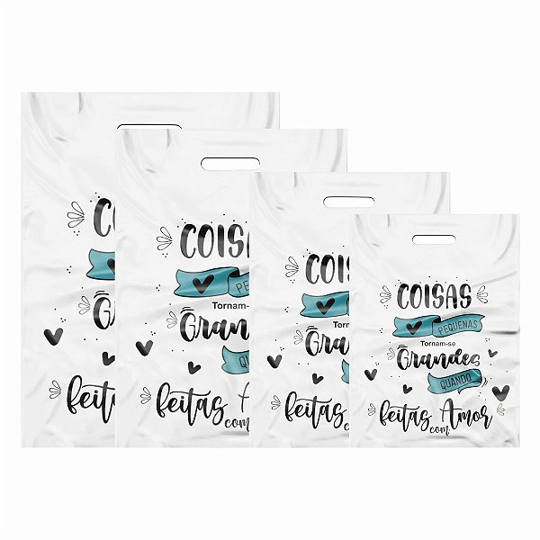Kit Pacotes de sacolas Coisas Pequenas - P, M, G, GG - Branca C/ 200 UND